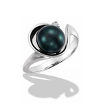 Cultured Black Akoya Pearl and Diamond Ring