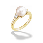 Cultured White Akoya Pearl and 1/4 Ct Diamond Ring