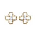 Quatrafoil Freshwater Pearl and Diamond Earrings