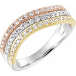 Tri-Color 14k Gold Stacked Diamond Ring