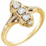 Vintage Vertical 3 Stone Diamond Ring